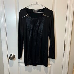 P Luca Milano Black Long Sleeve Zipper Detail Top‎ Shirt Size S